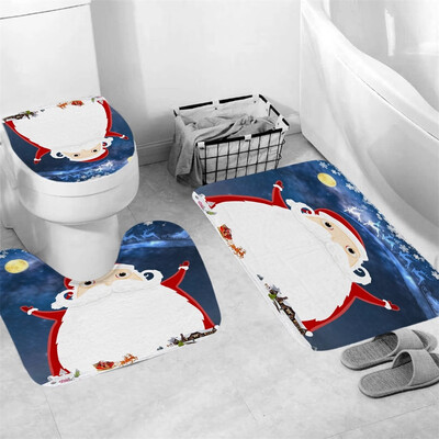 

Gobestart 3Pcs Christmas shower Curtain Bathroom Anti-slip Carpet Rug Toilet Cover Mat Set