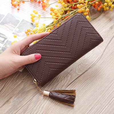 

Tailored Women s Fashion Trend Solid Color Long Fringed Leather Card Wallet