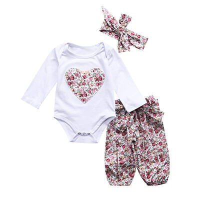 

Spring Autumn Set Baby Girl Embroidered Rompers And Trousers And Headband Kids Three-piece Outfit Set