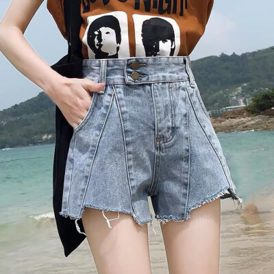 

Summer Shorts Women Fashion Jean High Waist Frayed Raw Hemline Ripped A-Line Loose Denim Shorts feminino spodenki damskie