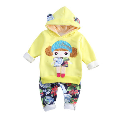 

Baby Girls Long Sleeve Cartoon Print Autumn Hoodie Thicken Sweatshirt TopsFloral Pants Casual Costume Set