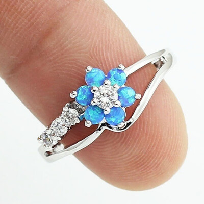 

Exquisite Round Cut White Fire Opal Stone 925 Sterling Silver Flower Women Opal Rings Diamond Jewelry Birthday Proposal Gift Brida