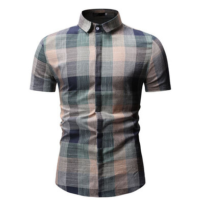 

Tailored Mens Plaid Casual Button Down Short Sleeve Shirt Top Blouse