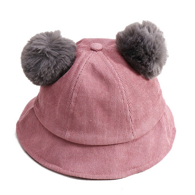 

Baby Hat Girl Baby Hat Autumn Winter Cute Double Pompon Children Winter Warm Corduroy Solid Color Basin Cap