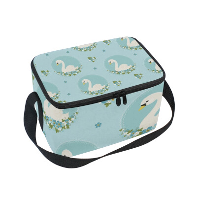 

ALAZA Insulated Lunch Box Flower Swans Lunch Bag for Men Women Portable Tote Bag Cooler Bag