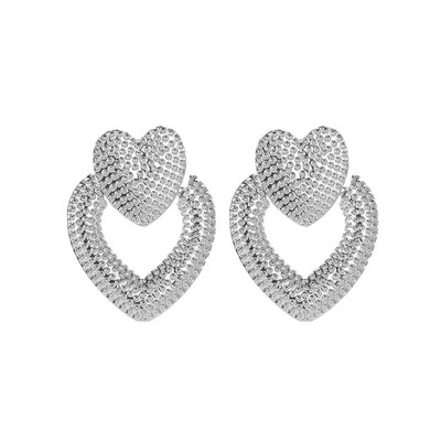 

Retro Geometric Earrings Personality Hollow Double Love Heart Frosted Earrings For Women Fashion Jewelry