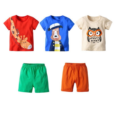 

5 Pack Summer Baby Boy Clothes set Cartoon Animal Print Short Sleeve T-Shirt Shorts Casual Outfits Clothes Set