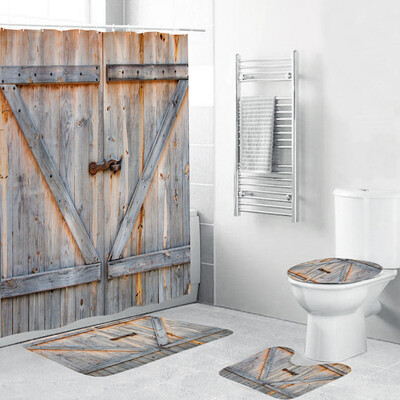 

〖Follure〗4PCS Non Slip Toilet Polyester Cover Mat Set Bathroom Shower Curtain