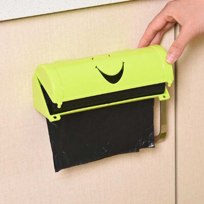 

New Design Cartoons Smile Face Hanging Stick Kitchen Bathroom Wall-mounted Plastic Bag Holder Storage Box Disposable Bags