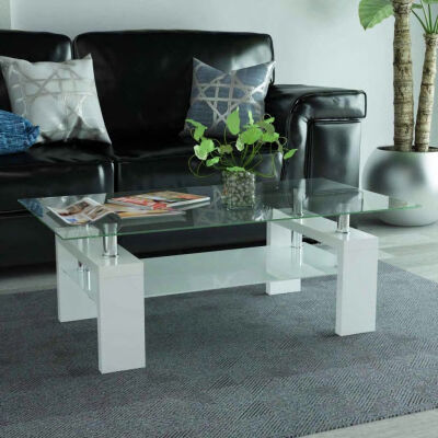 

High-Gloss Coffee Table with Shelf 433"x236"x157" White