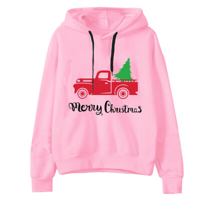 

Tailored Women Christmas Print Hooded Long Sleeves Sweatshirt Hooded Pullover Tops Shirt