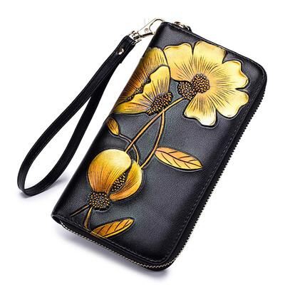 

Tailored Women Leather Wallet Zipper Coin Purse RFID Card Holder Flower Handbags