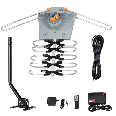 

TA-102P Outdoor Amplified HDTV Antenna 150 Mile Range 360° Rotation UHFVHF Dual Band 28-36dB Stand Antenna