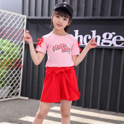 

2019 New Summer Baby Girls Casual Short Sleeve Letter Print T-shirt TopsShorts Suits Costume Set