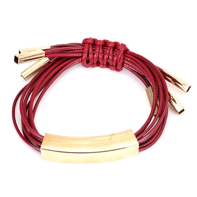 

New Coming Gold Color Geometric Tube Leather Bracelets Multilayer Braided Leather Rope Charm Bracelets For Women Men