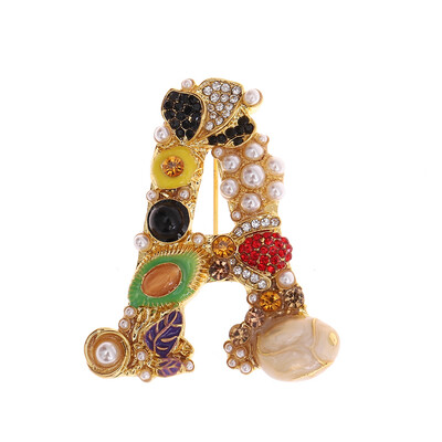 

Colorful Letters of Alphabet Fashion Enamel&Simulated Pearl Brooch Pins for Women or Girls
