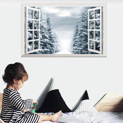 

Christmas Wall Sticker Fake Window Creative Santa Deer Wall Decal for Home Market Mural Wallpape