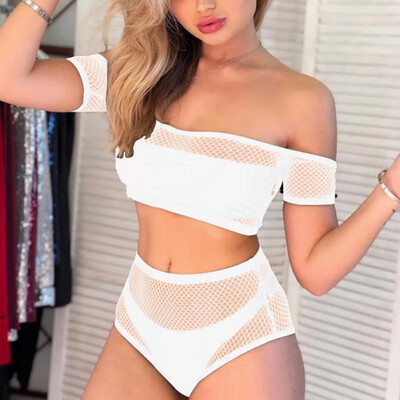 

Womens Mesh Swimsuit Four-Piece Bikini Padded Push Up Swimwear Tummy Control Bathing Suits