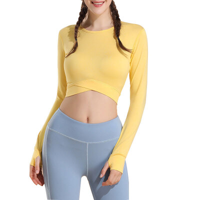 

Yoga Shirts for Women Long Sleeve Crop Top Exposed Navel Gym Top Shirts Training Tees Breathable Workout Running Shirts