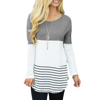 

Plus Size Color Block Striped Lace Patchwork Long Sleeve T-Shirt Women Tunic Top