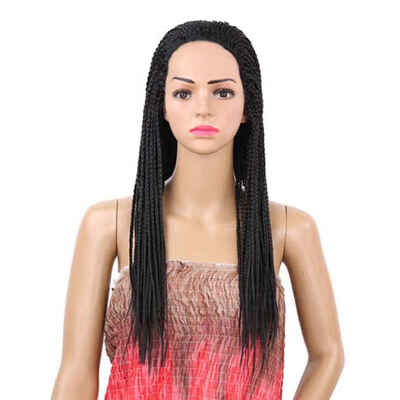

Women Long Braided Heat Resistant Fiber Natural Black Wig Glueless Twist Casual Fake Hair