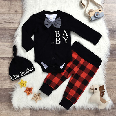 

Baby Set 3-24M Toddler Baby Boy Clothes Autumn Gentleman Clothes Set Bow Tie Letter Print Romper JumpsuitTrousersHat 3Pcs Suit