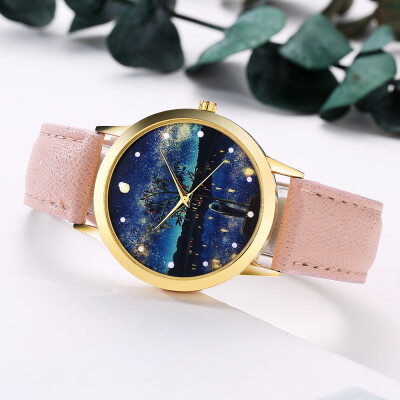 

〖Follure〗Women Fashion Starry Sky Leather Band Analog Quartz Round Wrist Watch Watches BK