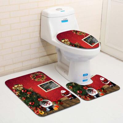 

〖Follure〗3PCS Fancy Santa Toilet Seat Cover&Rug Bathroom Set Christmas Decor