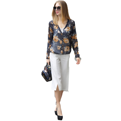 

Womens Jacket New Silk Silk Print Thin hooded Loose Single Breasted Sunscreen Air Conditioning Shirt Jacket