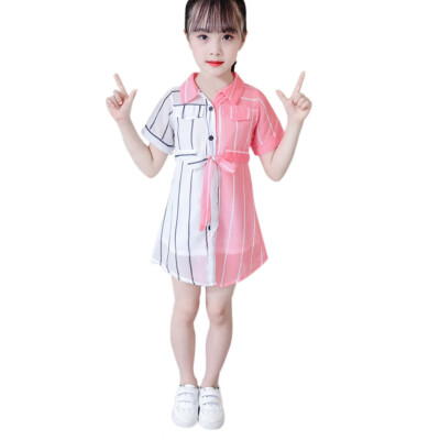 

New Casual Long Sleeve Buttons Shirt Dresses Striped Girls Kids Dress Clothes 3-12Y baby girl dress