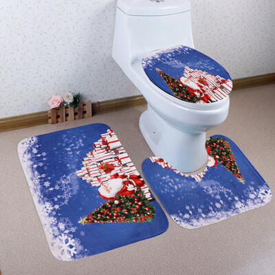 

Gobestart 3PCS Christmas Bathroom Non-Slip Pedestal Rug Lid Toilet Cover Bath Mat Set
