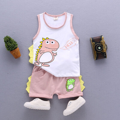 

New Baby Girl Baby Boy Summer Clothes Cotton Cartoon Pattern Sleeveless Camisole Casual Summer Vest Pants Tow-piece Set