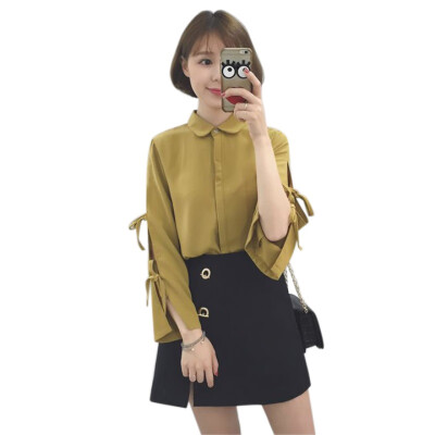 

Women Shirt Blusas Turn-down Collar Bow Tie Shirt Elegant Ladies Formal Office Blouse