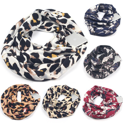 

Women Winter Convertible Infinity Scarf with Pocket Loop Zipper Pocket Scarve