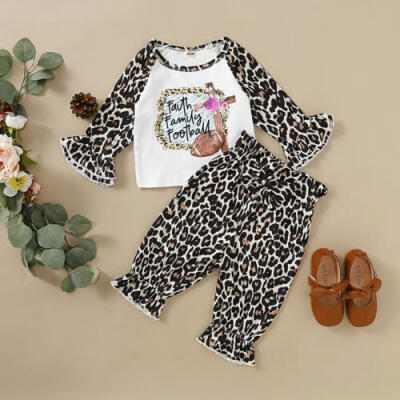 

Kids Baby Girls Long Sleeve Tops T-shirtLeopard Flared Pants Outfit Set Clothes