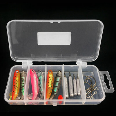 

15pcsset Artificial Bait Fish Pattern Lure Lead Sinker Fishhook Kit T Shape Tail Hook Set Fishing Accessories