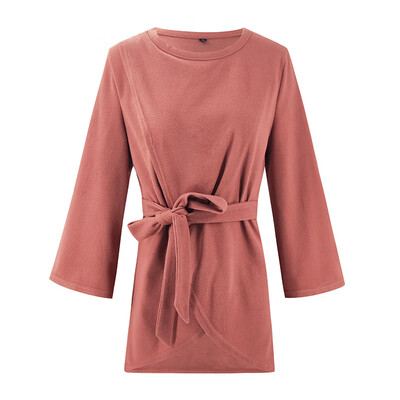 

Women Fashion Casual All-match Concise Solid Color Autumn Winter Tied Seven-point Sleeves Warm Wool Coat Dress