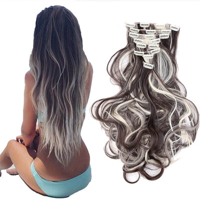 

8 PcsSet Fashion Long Curly Wavy Straight Clip In Hair Extension Sexy Heat Resistant Party Hair Natural Synthetic Hair For Women
