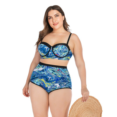 

Women Tankini Printed Strappy High Waist Swimwear Bikini Top Bottom Lady Plus Size Swimsuit Beach Swimming Suit