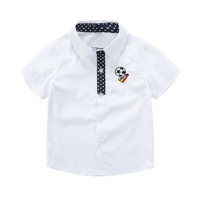 

Summer Boys Football Shirts Kids Boy Cotton Short Sleeve Turn-down Collar Buttoned Casual Tees School Children Clothing 3-9Y