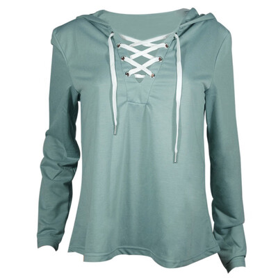 

2018 Autumn Women Hoodie Casual Long Sleeve Hooded Pullover Lace Up Sweatshirts Hooded