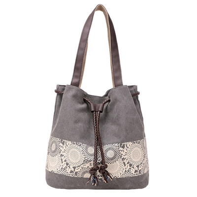 

Fashion Women Ethnic Print Shoulder Bag Large Capacity Drawstring Tote Handbag