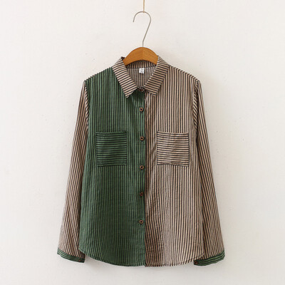 

Women Fashion Turn Down Collar Long Sleeve Shirt Blouse Shirt Vintage Patchwork Print Loose Casual Blosues Tops Ladies