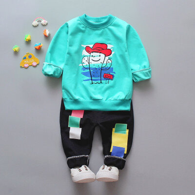 

2019 Spring Autumn Children Sportswear Set Baby Girls Boy Adorable Cartoon Alphabet Print Tops Blouse Trousers Sport Outfits Clo