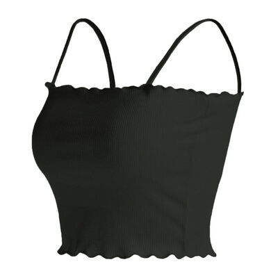 

Womens Slim Ribbed Knit Bottom With A Sling Vest Black  Code Camisole Female Slim Solid Color Slim Sexy Style Simple Fashion