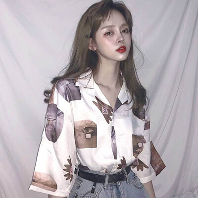 

Women Blouses And Top 2019 Printed Turn Down Collar Blouse Ladies Shirts Casual Short SleeveTunic Blouse Women Plus Size