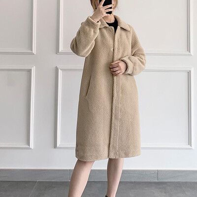 

Toponeto Women Fashion Solid Outerwear Plush Cardigan Loose Turn-down Pocket Coat