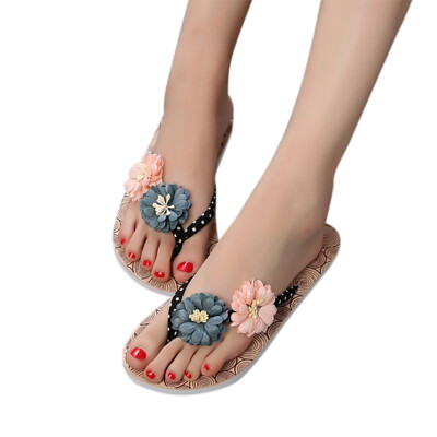 

Woman shoes Summer Non-slip Wood Flowers Print Beach Clogs Flip Flops Flat Slippers zapatos de mujer