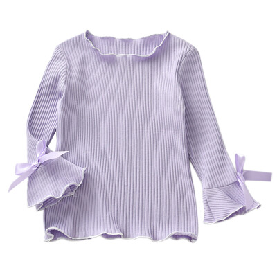 

Autumn Baby Girl Cute Long Flare Sleeve T-Shirts Kids Bowknot Design Tops Shirts Casual Blouse