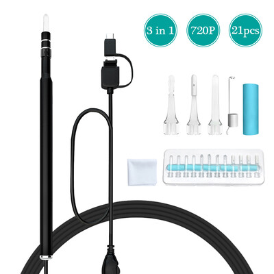 

3-in-1 USB Ear Cleaning Earpick Endoscope LED Light Multifunctional Borescope Inspection Camera HD 720P Visual Ear Spoon Health Ca